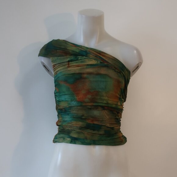 Womens Ronny Kobo Green, Yellow, Orange Ombre Mesh Stretchy One Shoulder Top S - Picture 1 of 5